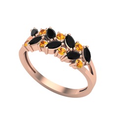 Alida Yüzük - Siyah zirkon ve sitrin 925 ayar rose altın kaplama gümüş yüzük #43lfwo