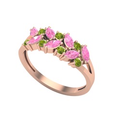 Alida Yüzük - Pembe kuvars ve peridot 18 ayar rose altın yüzük #4f7qto