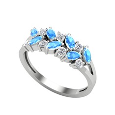 Alida Yüzük - Akuamarin ve pırlanta 18 ayar beyaz altın yüzük (0.252 karat) #4hfe4j
