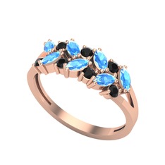 Alida Yüzük - Akuamarin ve siyah zirkon 925 ayar rose altın kaplama gümüş yüzük #4updtg