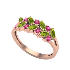 Alida Yüzük - Peridot ve rodolit garnet 18 ayar rose altın yüzük #54r3c6