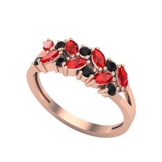Garnet ve siyah zirkon 14 ayar rose altın yüzük