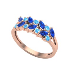 Alida Yüzük - Lab safir ve akuamarin 18 ayar rose altın yüzük #5mct59