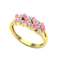 Alida Yüzük - Pembe kuvars ve pırlanta 925 ayar altın kaplama gümüş yüzük (0.252 karat) #5s1q1