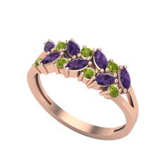 Ametist ve peridot 14 ayar rose altın yüzük