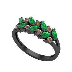 Alida Yüzük - Yeşil kuvars ve dumanlı kuvars 925 ayar siyah rodyum kaplama gümüş yüzük #6owyhv