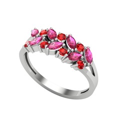Rodolit garnet ve garnet 8 ayar beyaz altın yüzük