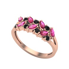 Rodolit garnet ve siyah zirkon 925 ayar rose altın kaplama gümüş yüzük