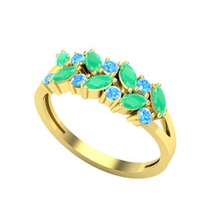 Alida Yüzük - Kök zümrüt ve akuamarin 18 ayar altın yüzük #84vbcm