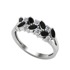 Alida Yüzük - Siyah zirkon ve beyaz zirkon 925 ayar gümüş yüzük #86x89g