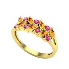 Alida Yüzük - Sitrin ve rodolit garnet 18 ayar altın yüzük #99qk94