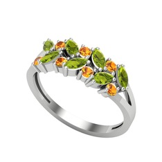 Peridot ve sitrin 8 ayar beyaz altın yüzük