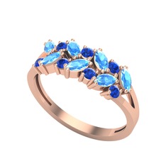 Akuamarin ve lab safir 925 ayar rose altın kaplama gümüş yüzük