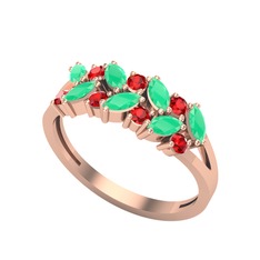 Alida Yüzük - Kök zümrüt ve garnet 925 ayar rose altın kaplama gümüş yüzük #a5g2l4