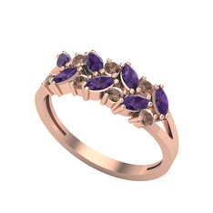 Ametist ve dumanlı kuvars 14 ayar rose altın yüzük