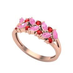 Pembe kuvars ve garnet 14 ayar rose altın yüzük