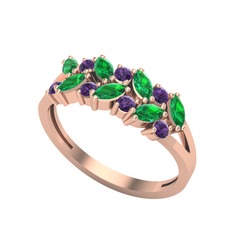 Yeşil kuvars ve ametist 18 ayar rose altın yüzük