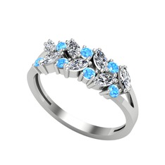 Alida Yüzük - Swarovski ve akuamarin 14 ayar beyaz altın yüzük #b8ystl
