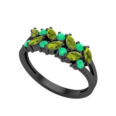 Peridot ve kök zümrüt 925 ayar siyah rodyum kaplama gümüş yüzük