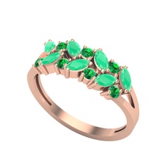 Kök zümrüt ve yeşil kuvars 14 ayar rose altın yüzük