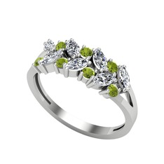 Beyaz zirkon ve peridot 8 ayar beyaz altın yüzük
