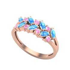 Akuamarin ve pembe kuvars 18 ayar rose altın yüzük