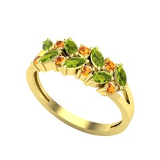 Peridot ve sitrin 925 ayar altın kaplama gümüş yüzük