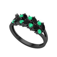 Alida Yüzük - Siyah zirkon ve kök zümrüt 925 ayar siyah rodyum kaplama gümüş yüzük #c7vdq7