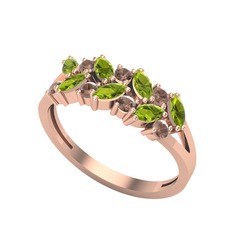 Peridot ve dumanlı kuvars 14 ayar rose altın yüzük