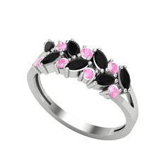 Siyah zirkon ve pembe kuvars 925 ayar gümüş yüzük