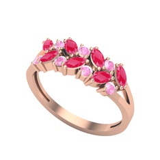 Kök yakut ve pembe kuvars 8 ayar rose altın yüzük