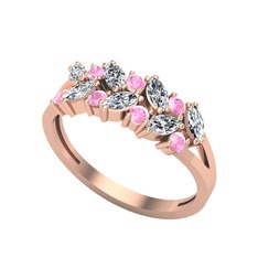 Beyaz zirkon ve pembe kuvars 8 ayar rose altın yüzük