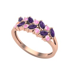 Alida Yüzük - Ametist ve pembe kuvars 925 ayar rose altın kaplama gümüş yüzük #ee182b
