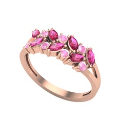 Rodolit garnet ve pembe kuvars 8 ayar rose altın yüzük