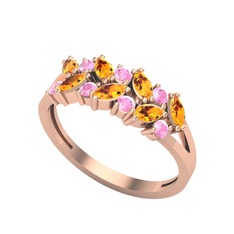 Sitrin ve pembe kuvars 8 ayar rose altın yüzük