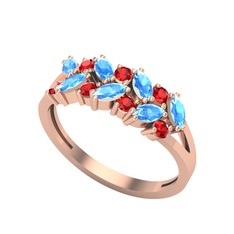 Akuamarin ve garnet 14 ayar rose altın yüzük