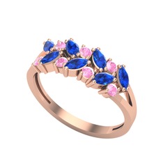 Lab safir ve pembe kuvars 8 ayar rose altın yüzük
