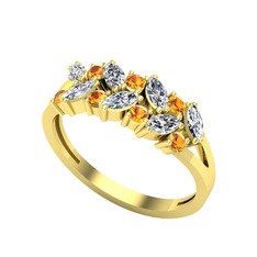 Alida Yüzük - Beyaz zirkon ve sitrin 14 ayar altın yüzük #g540dl