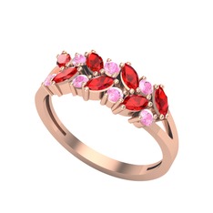 Garnet ve pembe kuvars 925 ayar rose altın kaplama gümüş yüzük