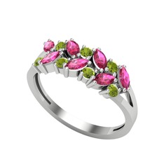 Alida Yüzük - Rodolit garnet ve peridot 8 ayar beyaz altın yüzük #gkns6