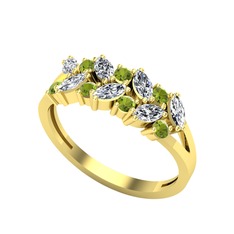 Beyaz zirkon ve peridot 14 ayar altın yüzük