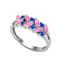 Alida Yüzük - Pembe kuvars ve lab safir 8 ayar beyaz altın yüzük #ho4vqs