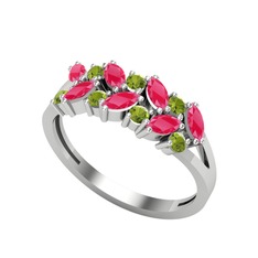 Alida Yüzük - Kök yakut ve peridot 925 ayar gümüş yüzük #hz23ca