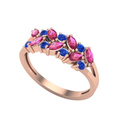 Rodolit garnet ve lab safir 14 ayar rose altın yüzük