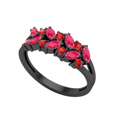 Kök yakut ve garnet 925 ayar siyah rodyum kaplama gümüş yüzük