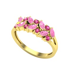 Pembe kuvars ve rodolit garnet 8 ayar altın yüzük