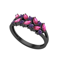 Rodolit garnet ve ametist 925 ayar siyah rodyum kaplama gümüş yüzük
