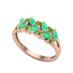 Kök zümrüt ve peridot 14 ayar rose altın yüzük