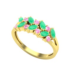 Alida Yüzük - Kök zümrüt ve pembe kuvars 14 ayar altın yüzük #m0z3ef