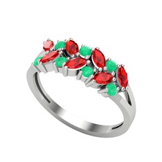 Garnet ve kök zümrüt 925 ayar gümüş yüzük